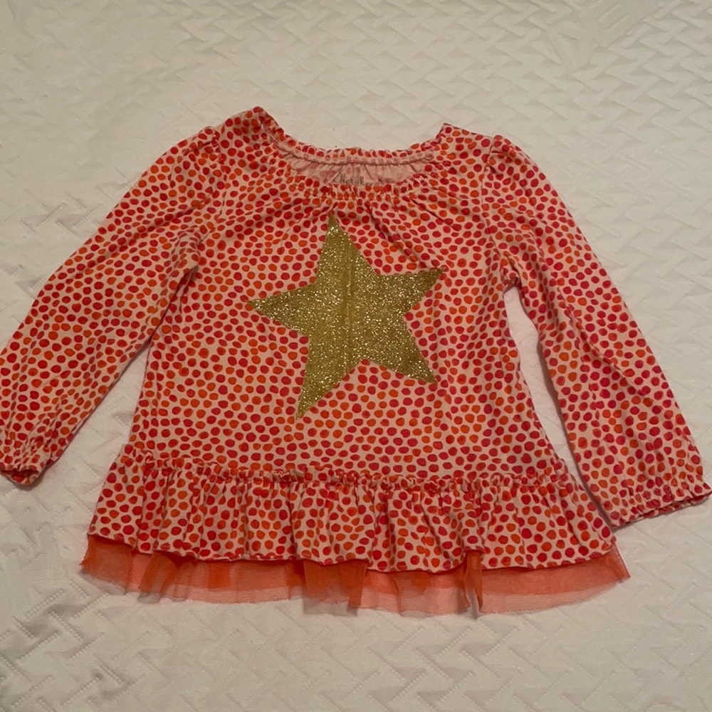 Cherokee Coral polka dot top ruffle hem glitter gold star size 3T